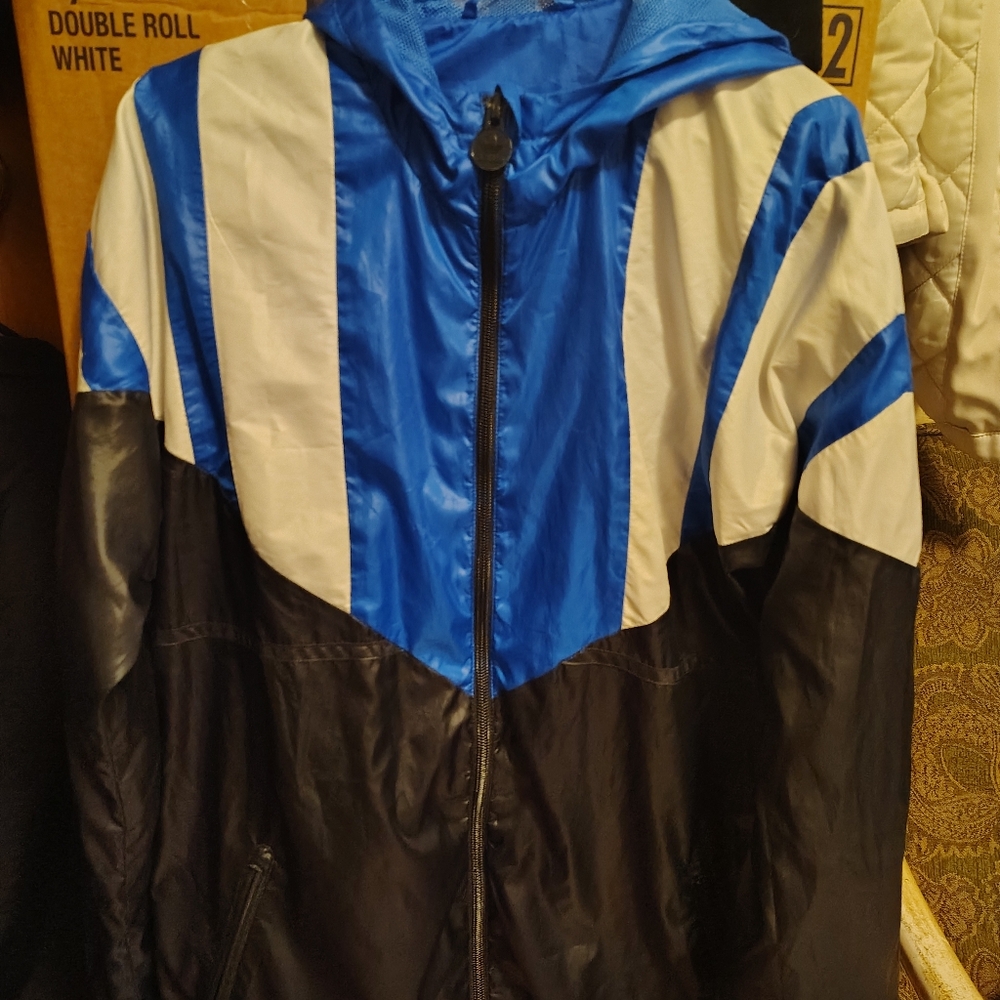 Adidas Blue and Black Windbreaker Lightweight Jacket